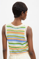 Ivory green and orange striped crochet knit tank_2