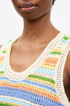 Ivory green and orange striped crochet knit tank_3