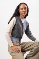 Ivory grey and pale blue blocked wool blend cardigan_5