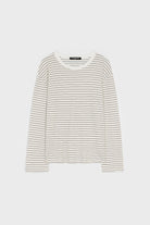 Ivory and black thin striped linen blend long sleeved tee_1