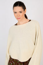 Ivory horizontal rib boat neck jumper_1
