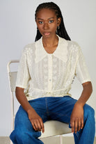 Ivory intarsia flower crochet knit tee_5