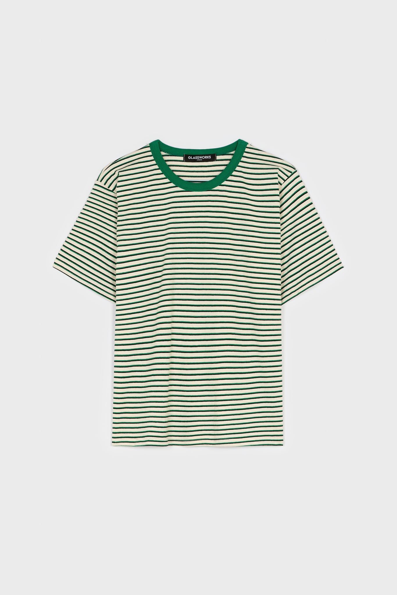 Ivory navy and bright green striped contrast collar tee_1