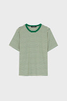 Ivory navy and bright green striped contrast collar tee_1