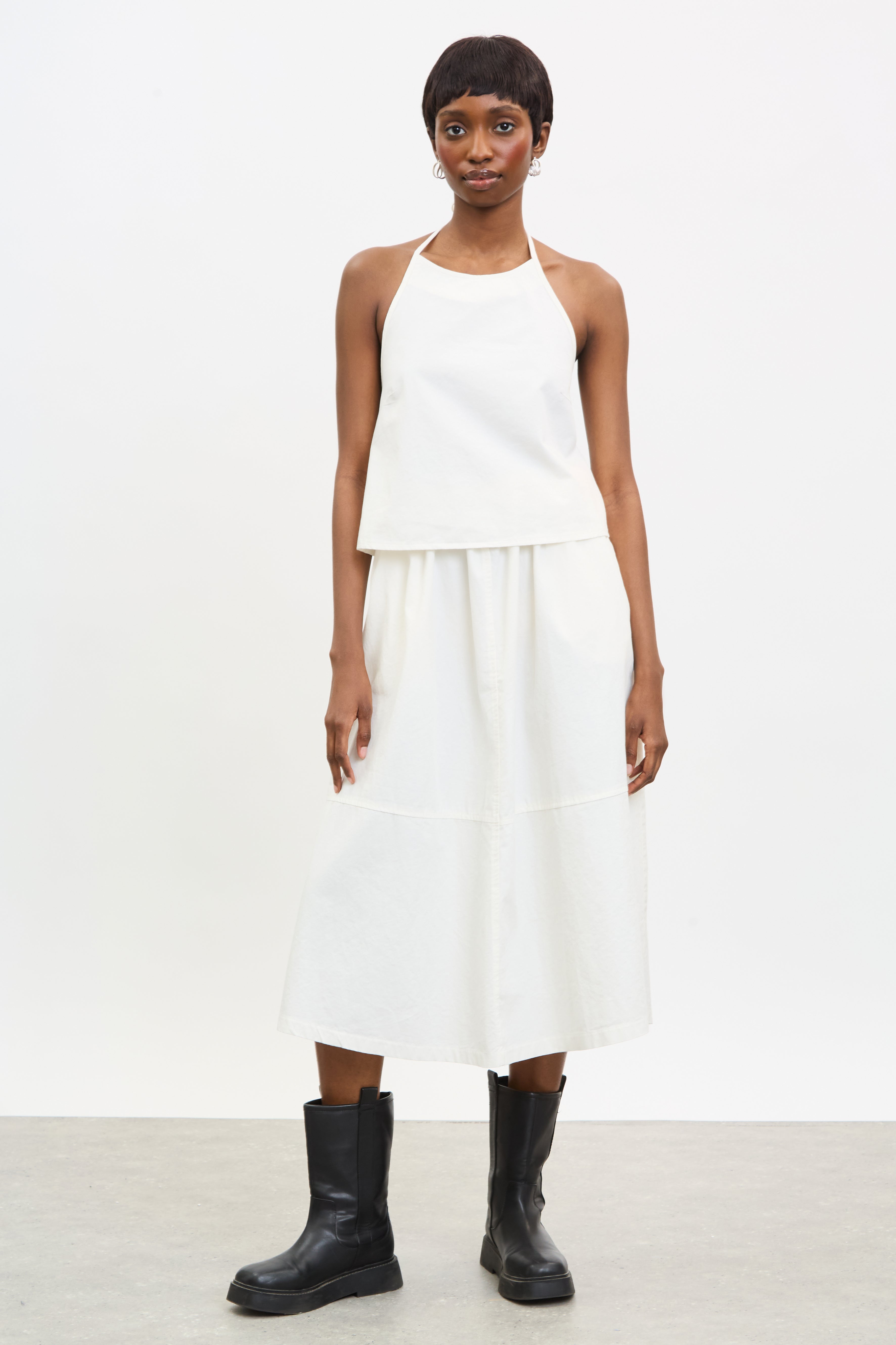 kocoCLANE BACK OPEN HALTER NECK TOPS Ivory open back halter neck top | Glassworks London
