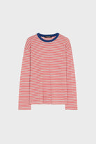 Ivory red and blue multi striped contrast collar long sleeved tee_1