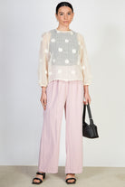 Ivory semi sheer tufted tie back blouse_4