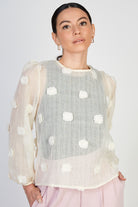 Ivory semi sheer tufted tie back blouse_1