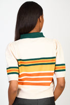 Ivory striped green collar knit tee_2