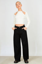 Ivory tied double slit knit top_4