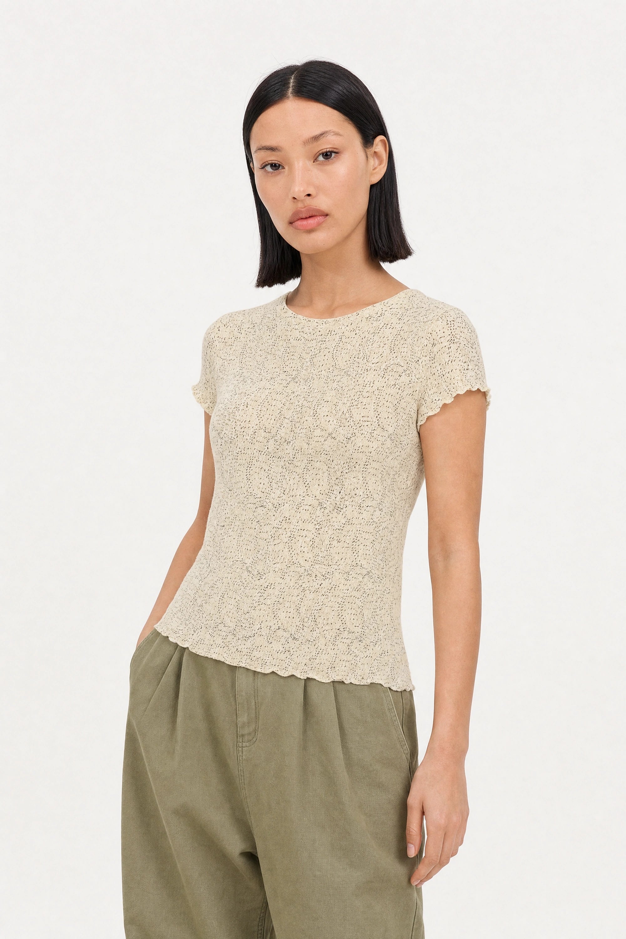 Ivory and black flecked scrunched tee_3