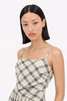 Ivory and grey checked strappy tie back dress_6
