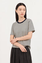 Ivory blue and navy striped contrast collar tee_2