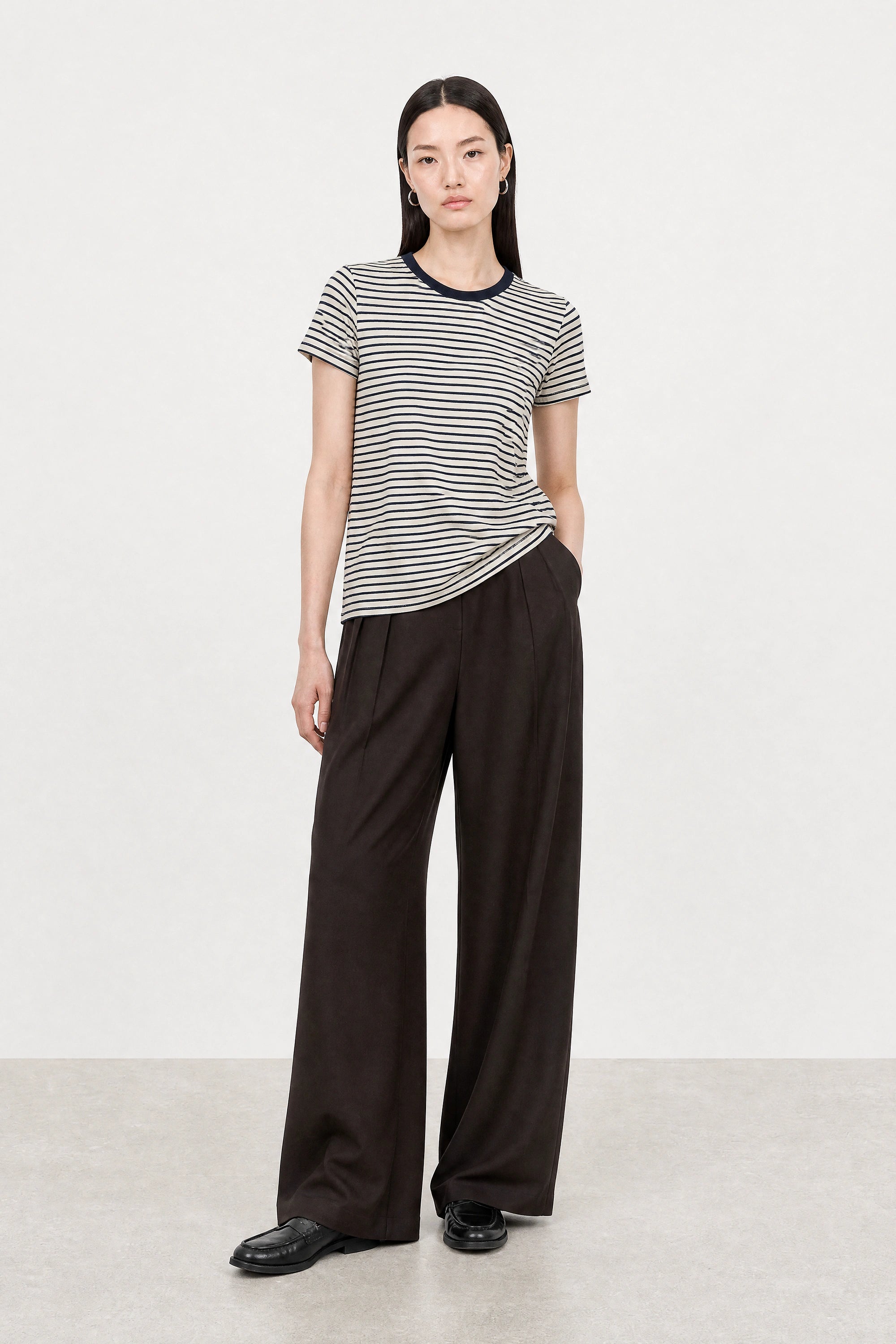 Ivory blue and navy striped contrast collar tee_5