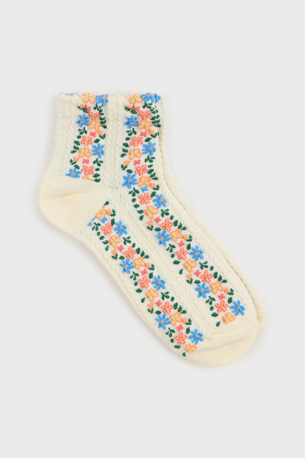 Textured floral strip socks - Set of 2