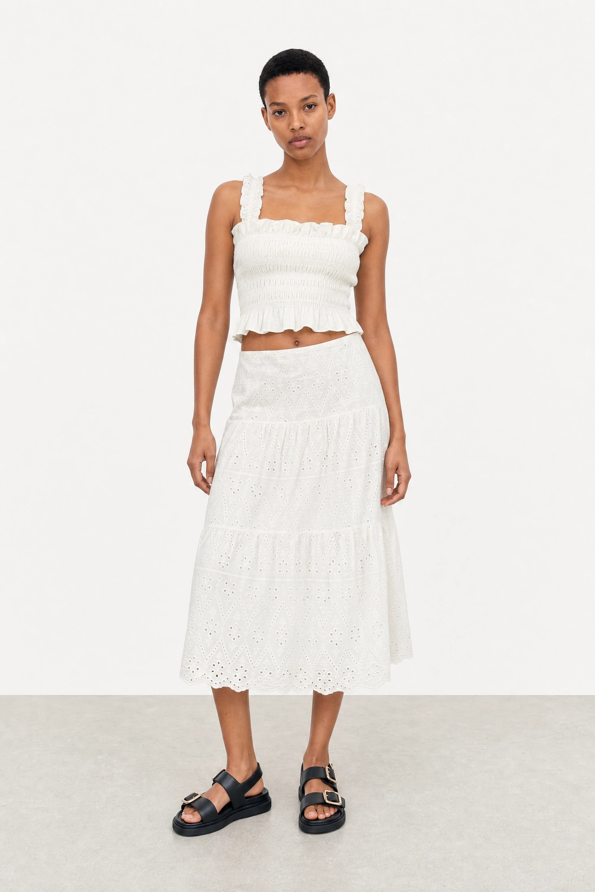 Ivory eyelet ruched tank top_4