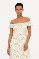 Ivory floral print frill straps silky dress_3