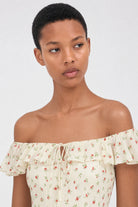 Ivory floral print frill straps silky dress_4