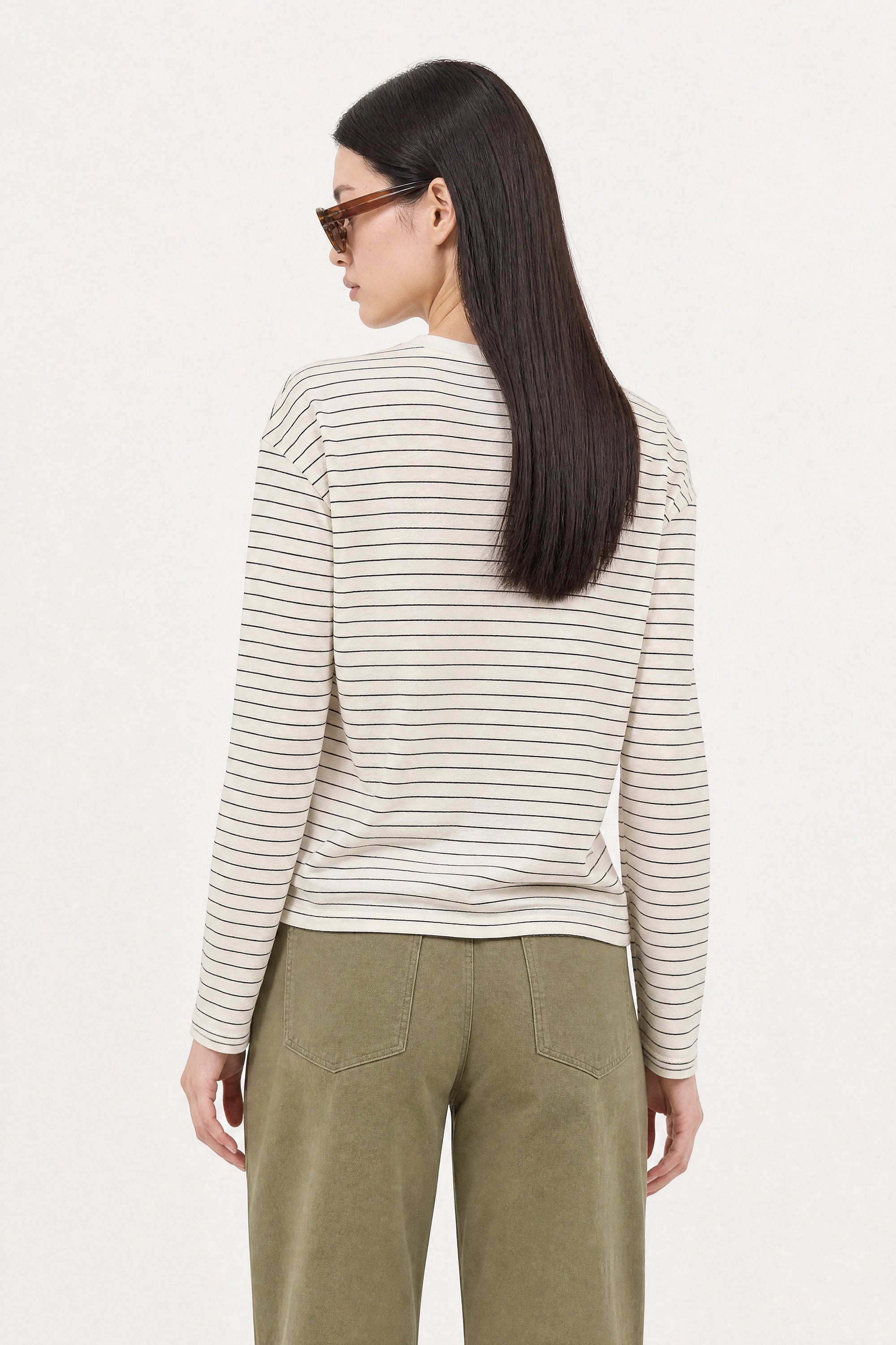Ivory and black thin striped linen blend long sleeved tee_3