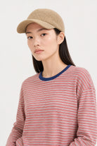 Ivory red and blue multi striped contrast collar long sleeved tee_4