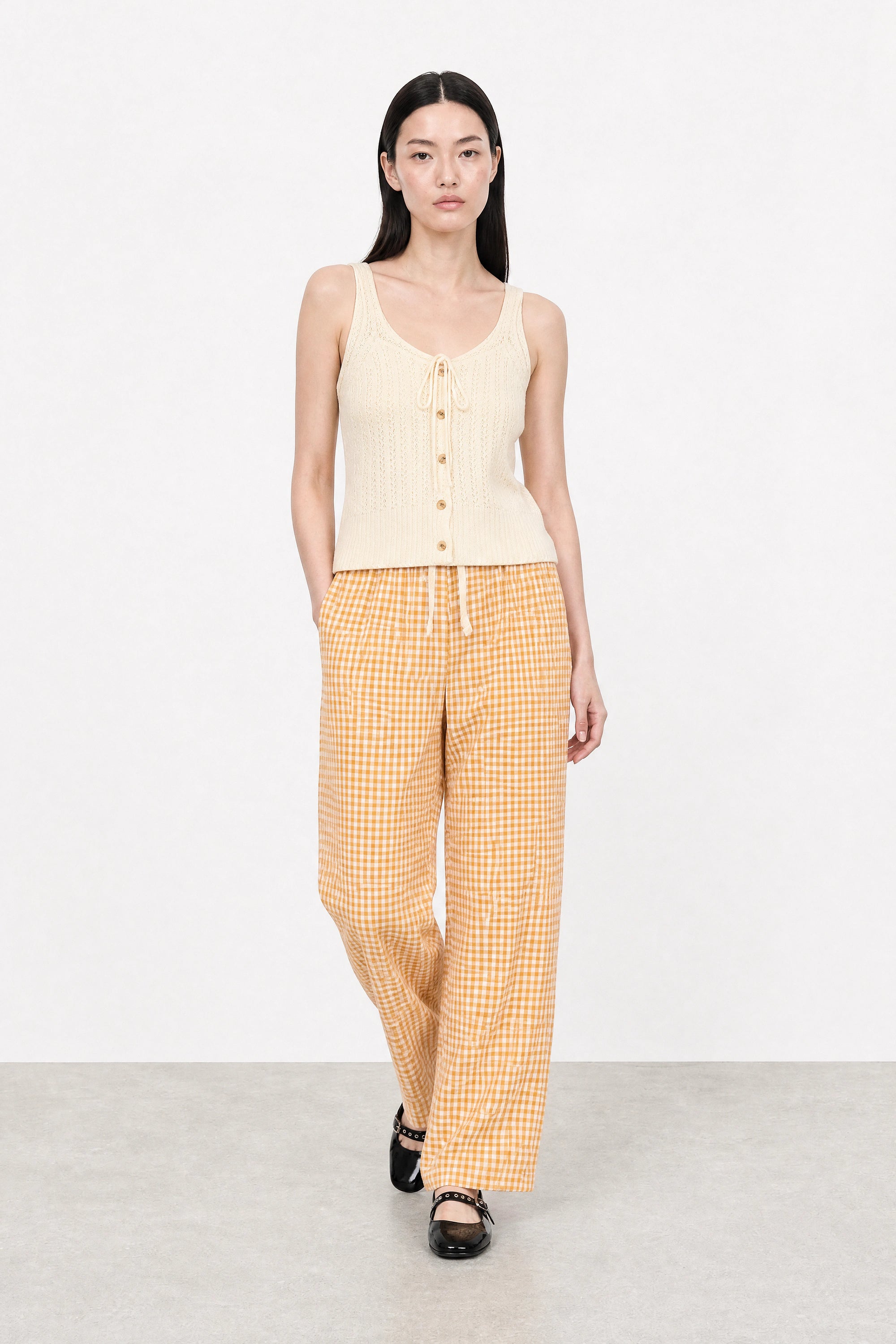 Ivory textured ribbed button front knit tank_5