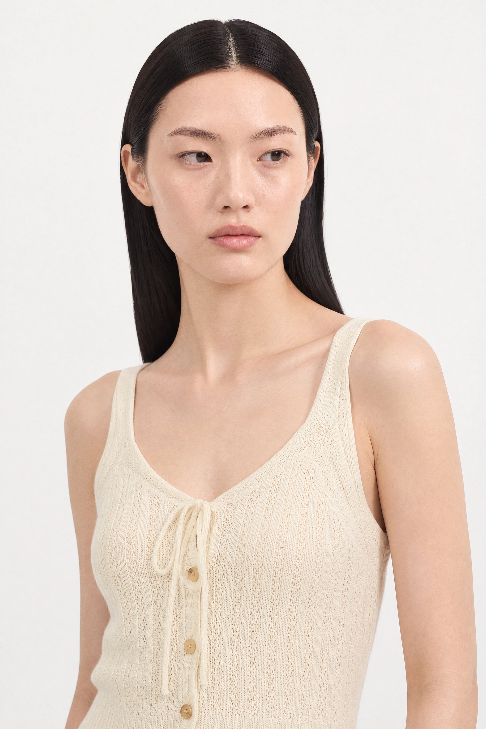 Ivory textured ribbed button front knit tank_4