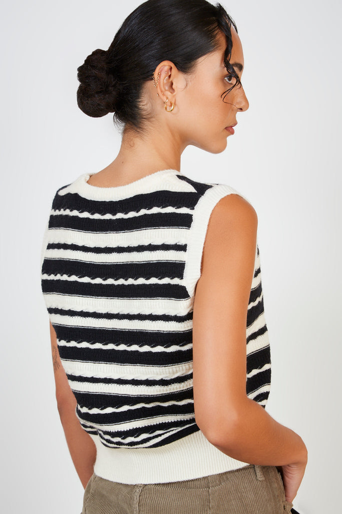 Ivory and black braided stripe sweater vest_2