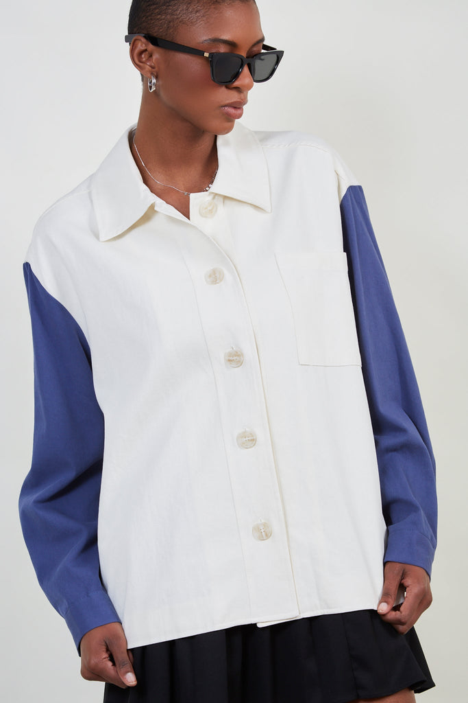 Ivory and blue contrast sleeve shirt_2