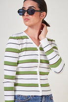 Ivory and green striped knit top_1