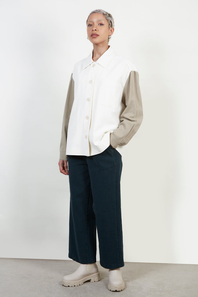 Ivory and beige contrast sleeve shirt_4