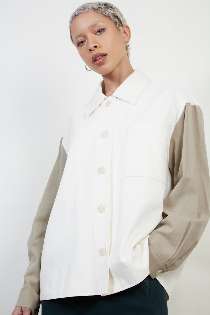 Ivory and beige contrast sleeve shirt_1
