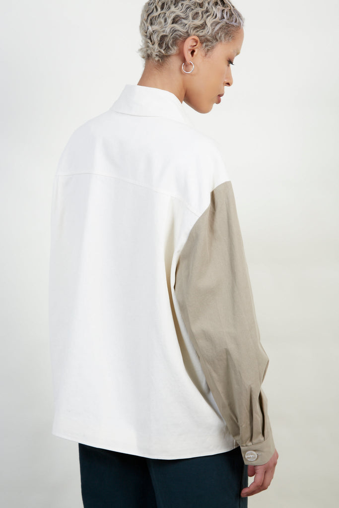 Ivory and beige contrast sleeve shirt_2