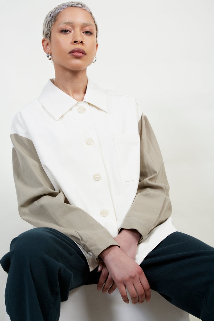 Ivory and beige contrast sleeve shirt_5