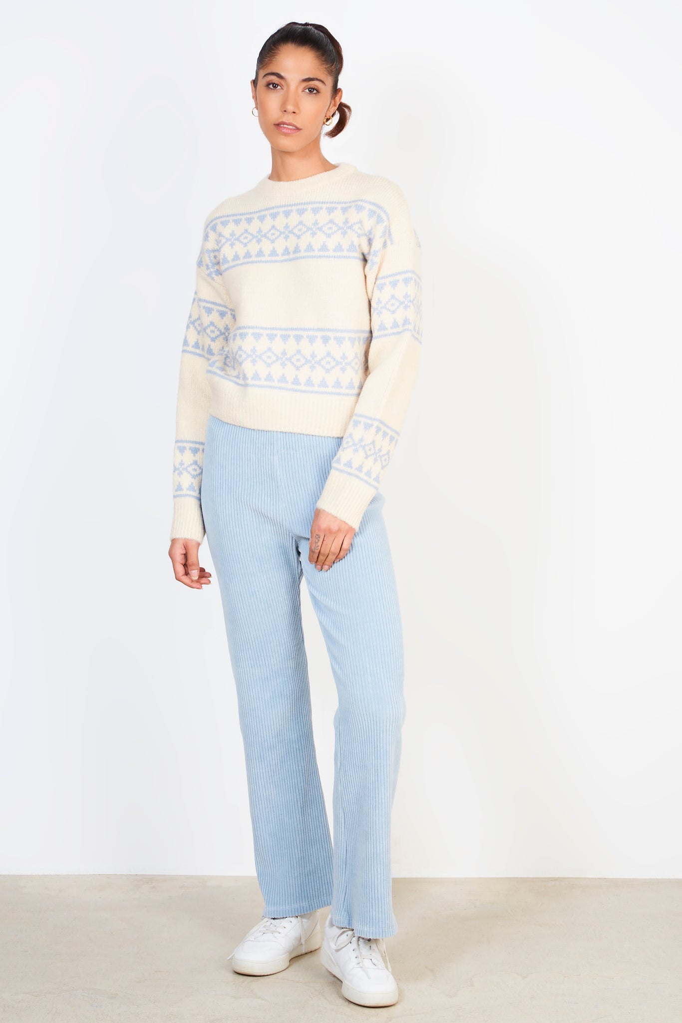 Ivory and light blue abstract diamond stripe jumper_3