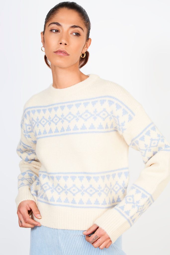 Ivory and light blue abstract diamond stripe jumper_1