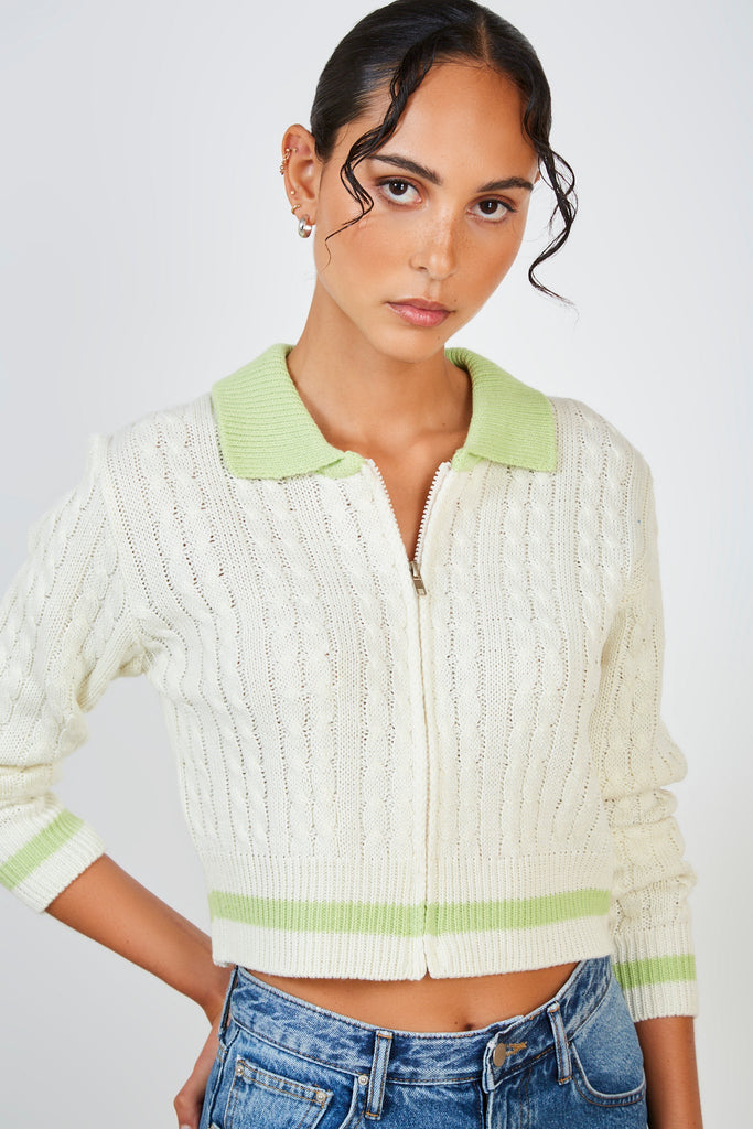 Ivory and lime green contrast collar zip cardigan_2