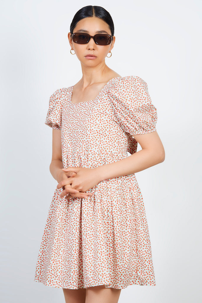 Ivory and red ditsy floral print tie back dress_5