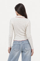 Ivory and red trim button up top_2
