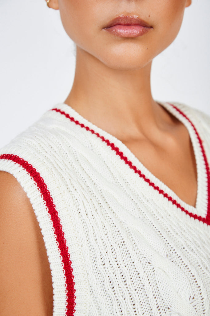 Ivory and red varsity trim sweater vest_4