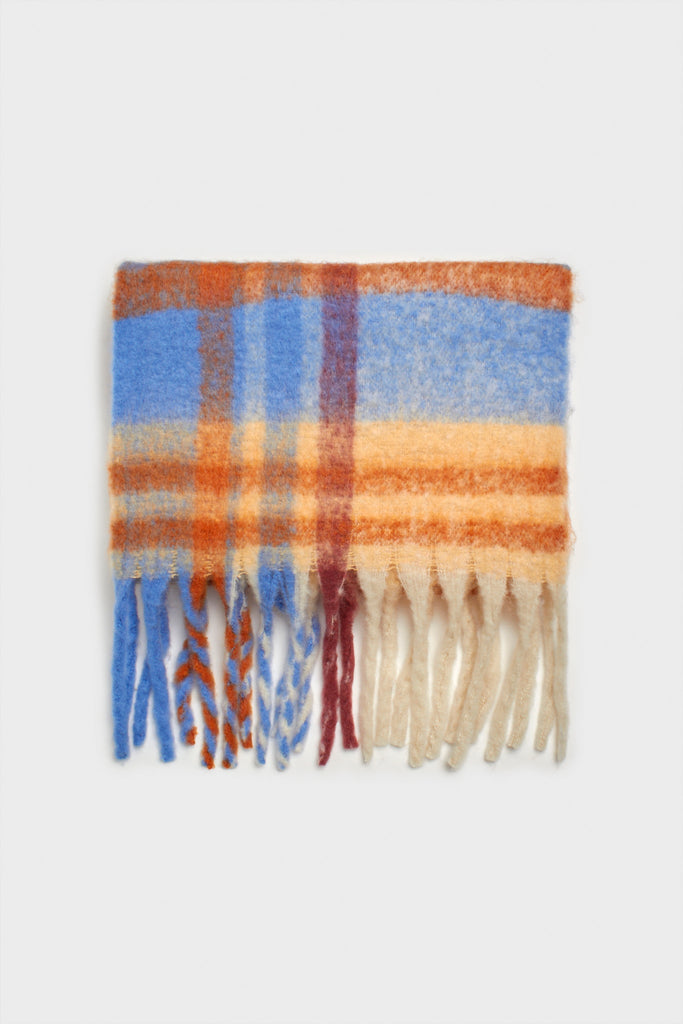 Ivory blue and orange checked scarf_1