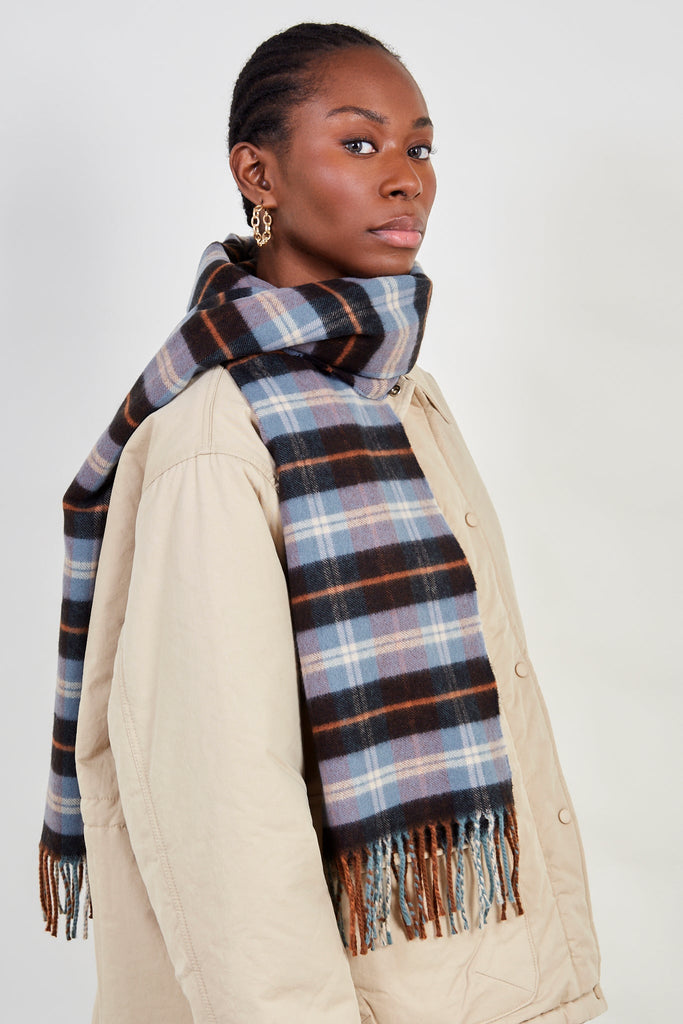 Pale blue and orange checked scarf_4