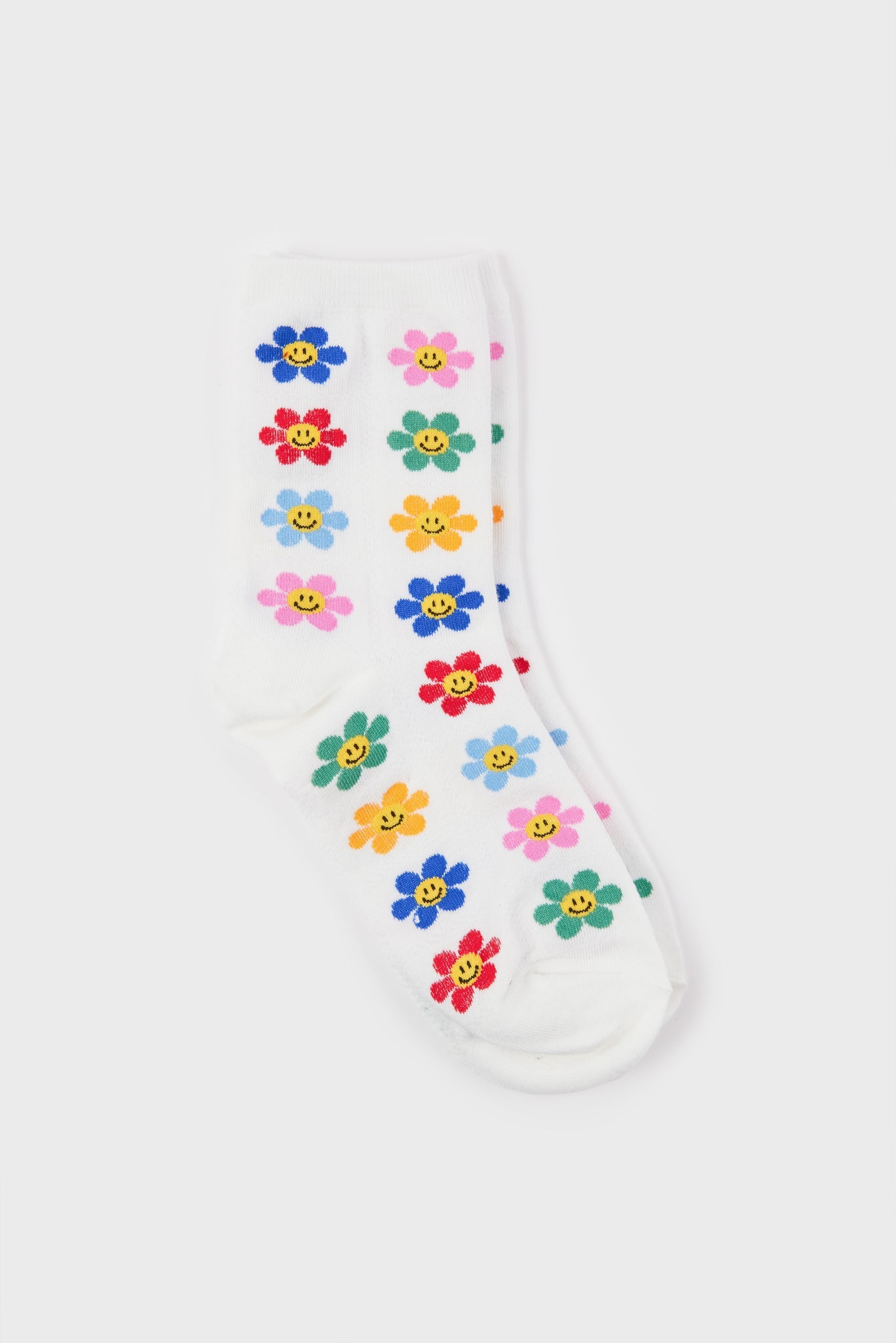 Ivory bright floral daisy smiley face socks_2