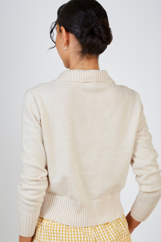Ivory button collar polo knit top_2