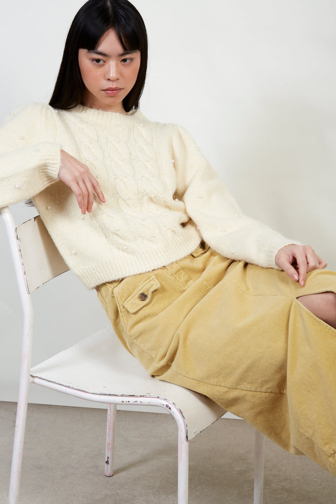 Ivory cableknit wool blend pearl jumper_5