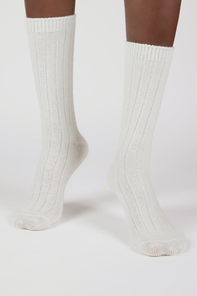 Ivory cashmere wool blend thick ribbed socks_4