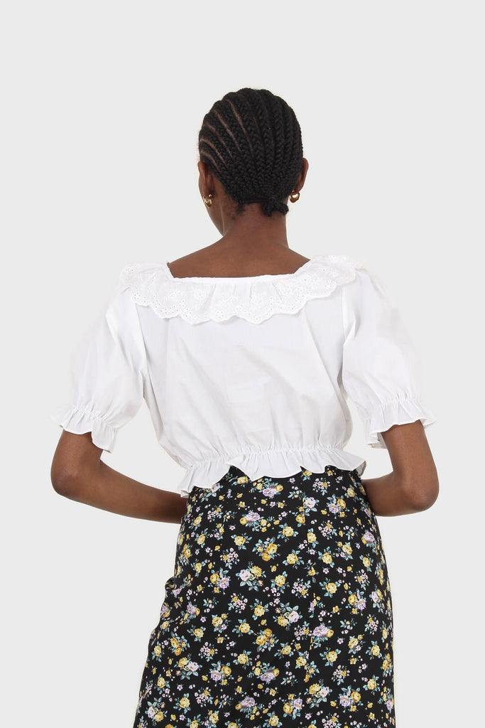 Ivory cropped puff sleeved broderie anglaise trim top_2