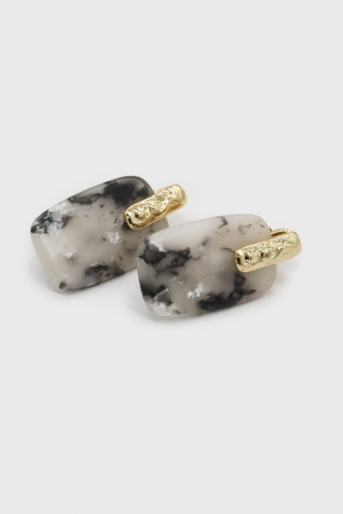 marble rectangle gold drop bar earrings