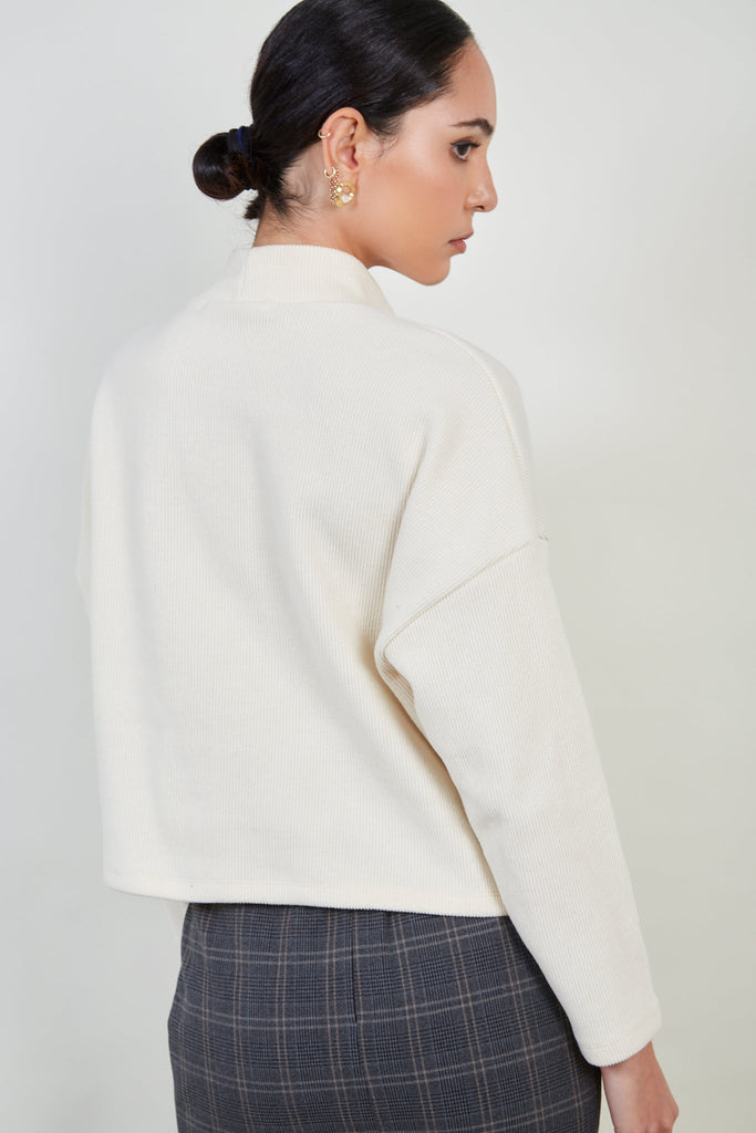 Ivory micro ribbed mock neck top_3