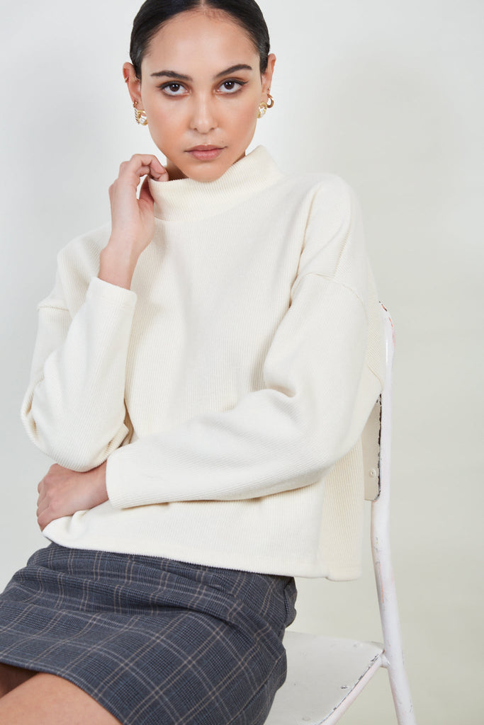 Ivory micro ribbed mock neck top_5