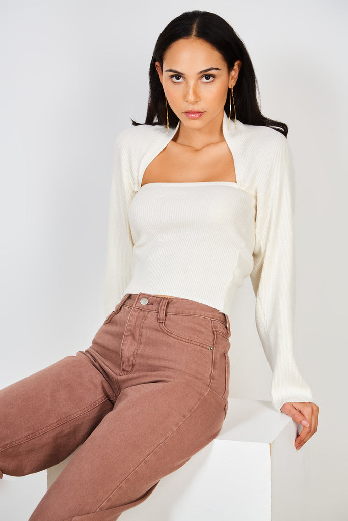 Ivory ribbed knit double button draped jumper_1